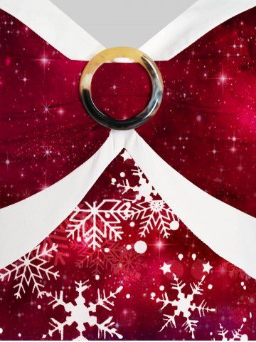 Plus Size Christmas Bicolor Elk Snowflake Print Dress