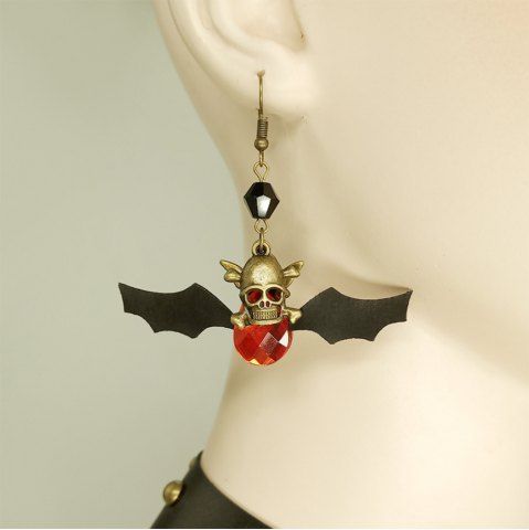 Gothic Bat Skull Faux Crystal Decor Drop Earrings - BLACK