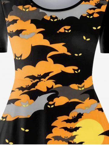 Halloween Bats Moon Printed Colorblock Vintage A Line Dress