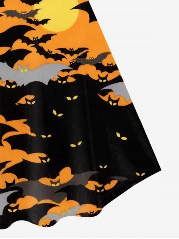 Halloween Bats Moon Printed Colorblock Vintage A Line Dress