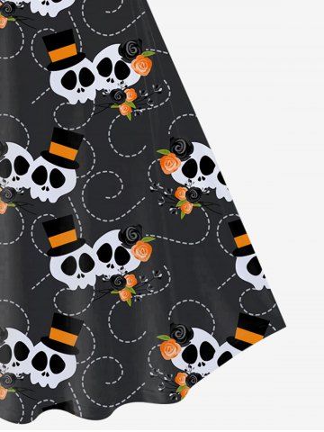 Halloween Skulls Printed Vintage Short Sleeves A Line Dress