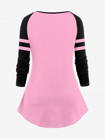 Gothic Skull Rose Printed Colorblock Raglan Sleeves Tee