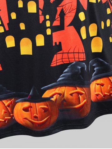 Halloween Bat Castle Pumpkin Printed Stripes Vintage A Line Dress