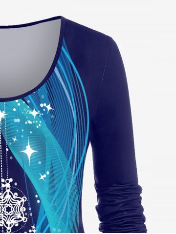 Plus Size Christmas 3D Sparkles Snowflake Printed Long Sleeves Tee