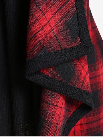 Plus Size Plaid Lace Trim Draped Long Sleeves Twofer Tee