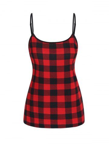 Plus Size Top Plaid Print Cami Top and Solid Color Draped Tied Back Tank Top Set