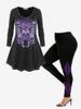 Gothic Skull Flower Tunic Tee and Skeleton Printed Leggings Outfit -  