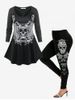 Gothic Skull Wing Print O Ring Tunic Tee and Leggings Outfit -  