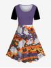 Halloween Ghost Bats Pumpkin Printed Colorblock Vintage A Line Dress -  