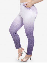 Pantalon en Couleur Ombrée à Imprimé 3D en Denim de Grande Taille avec Poches - Violet clair 4x | US 26-28
