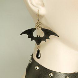 Boucles D'Oreilles Pendantes Gothique Chauve-Souris en PU - Noir 