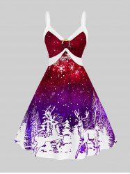 Robe Bicolore à Imprimé Flocon de Neige et Renne Noël Grande Taille - Fantastique 1X