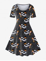 Halloween Skulls Printed Vintage Short Sleeves A Line Dress -  
