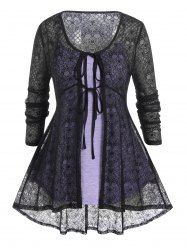 Plus Size Heather Cami Top And Skull Print Lace Tied Long Sleeve Top Set -  
