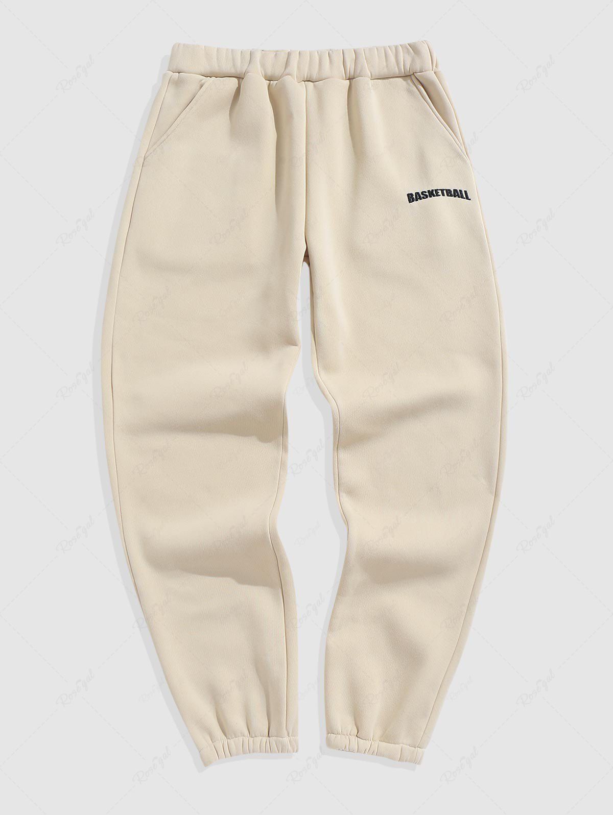 Latest Letter BASKETBALL Embroidered Fleece-lined Sweatpants  