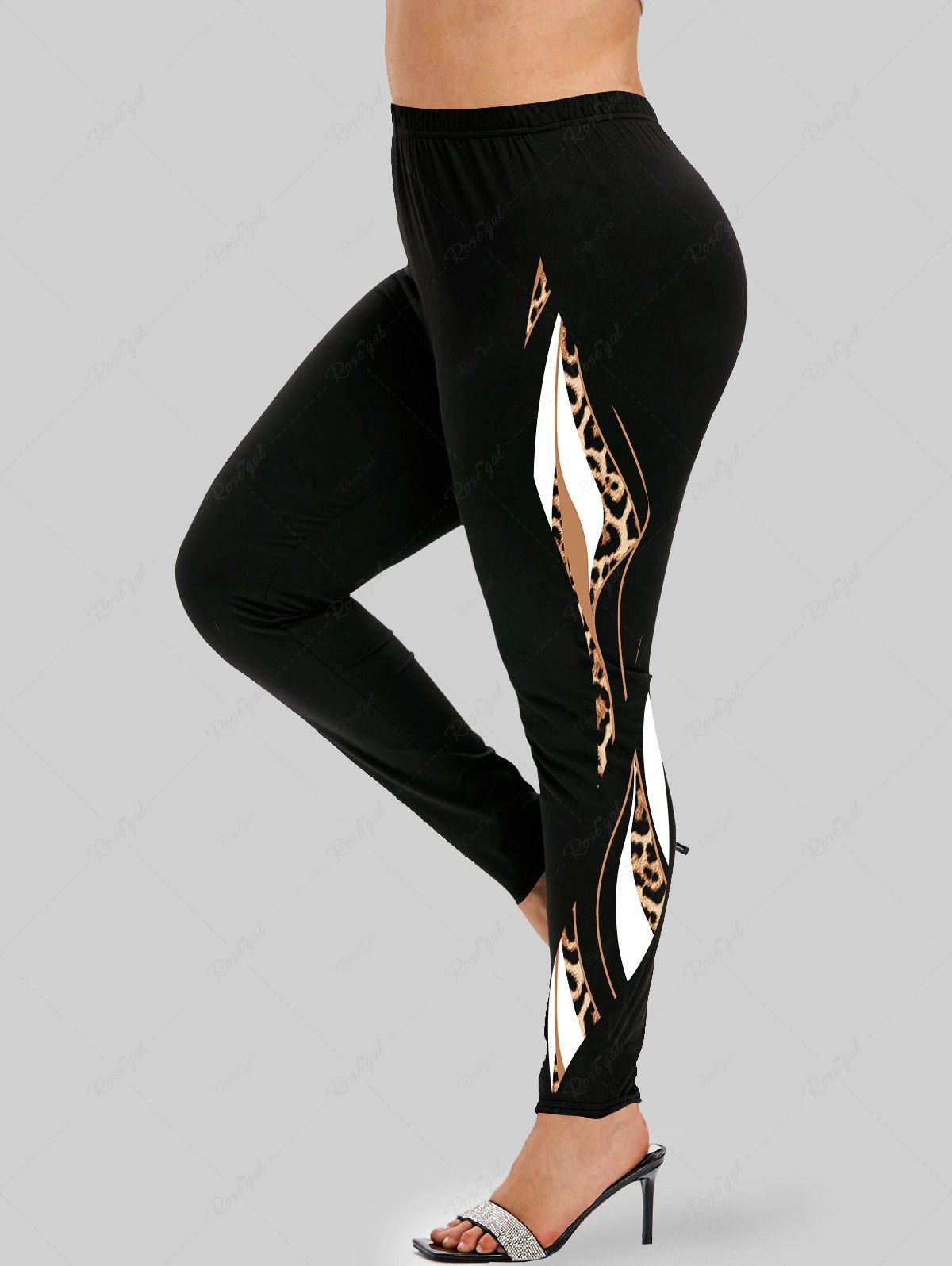 Legging Panneau Léopard en Blocs de Couleurs de Grande Taille Noir 2X | US 18-20
