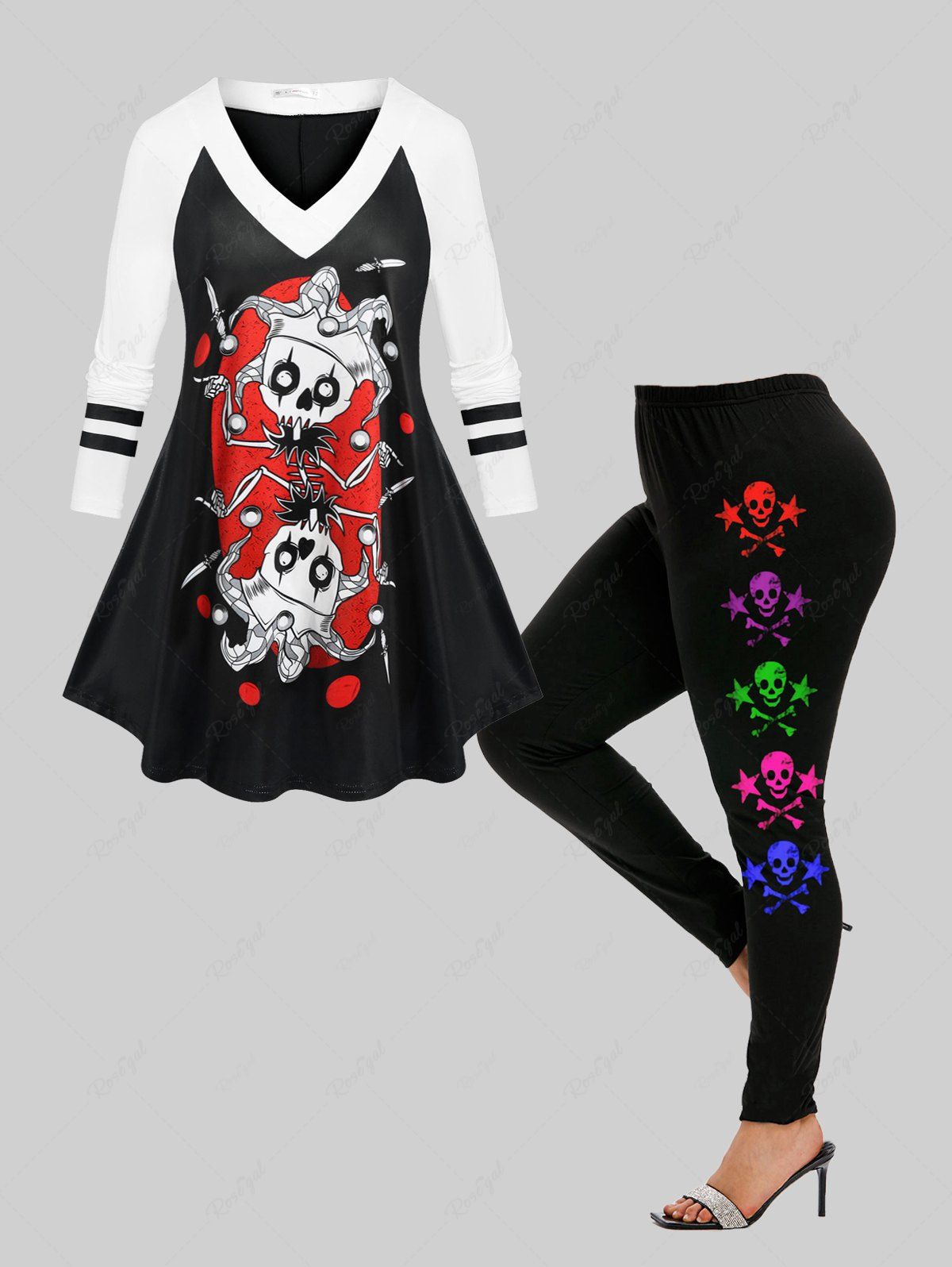 Shops Gothic Funny Skeleton Raglan Sleeve Tunic Tee and Skinny Leggings Outfit  