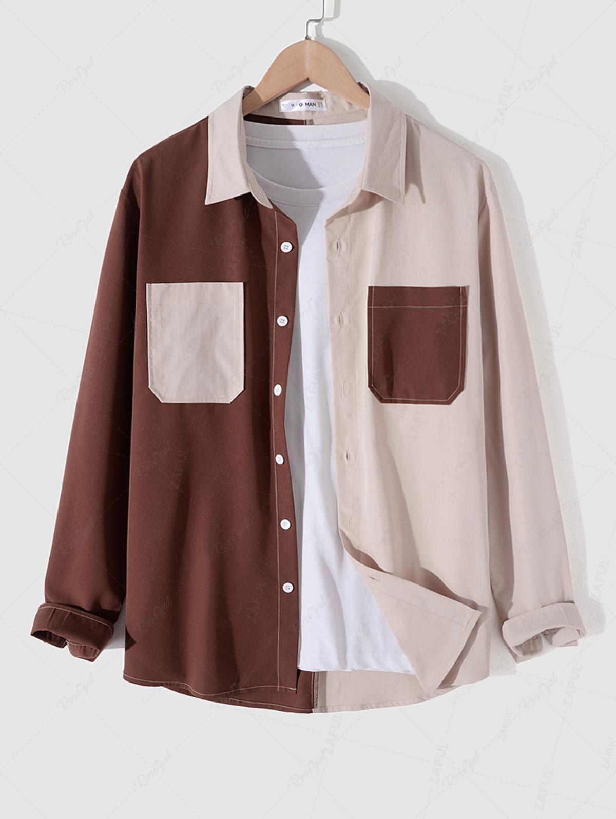 Latest Two Tone Pockets Button Up Men Shirt  