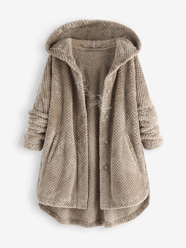 Affordable Plus Size Hooded High-low Hem Fluffy Coat  