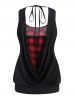 Plus Size Top Plaid Print Cami Top and Solid Color Draped Tied Back Tank Top Set -  