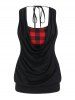 Plus Size Top Plaid Print Cami Top and Solid Color Draped Tied Back Tank Top Set -  