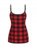 Plus Size Top Plaid Print Cami Top and Solid Color Draped Tied Back Tank Top Set -  
