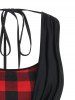 Plus Size Top Plaid Print Cami Top and Solid Color Draped Tied Back Tank Top Set -  