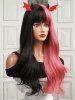 Perruque Synthétique D'Halloween Longue Ondulée Naturelle Bicolore Noir et Rose - Noir Ensemble de 1 Pièce 28 pouces