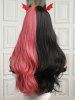 Perruque Synthétique D'Halloween Longue Ondulée Naturelle Bicolore Noir et Rose - Noir Ensemble de 1 Pièce 28 pouces