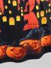 Robe D'Halloween Vintage Ligne A Rayée à Imprimé Citrouille Château et Chauve-souris - Orange Foncé L | US 12
