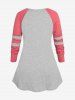 Plus Size Lace Raglan Sleeve Colorblock T Shirt -  