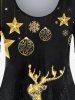 T-shirt à Imprimé Brillant 3D Cerf de Noël et Flocon de Neige Grande Taille - Noir 1X | US 14-16