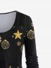 T-shirt à Imprimé Brillant 3D Cerf de Noël et Flocon de Neige Grande Taille - Noir 3X | US 22-24
