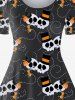 Halloween Skulls Printed Vintage Short Sleeves A Line Dress -  