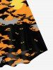 Halloween Bats Moon Printed Colorblock Vintage A Line Dress -  