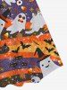 Robe Ligne A D'Halloween Vintage à Imprimé Citrouille Chauve-souris et Fantôme en Blocs de Couleurs - Pourpre  
