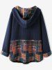 Plus Size Half Button Embossed Patchwork Plaid Hoodie -  