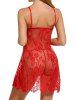 See Thru Bowknot Slit Flower Lace Lingerie -  