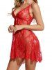 See Thru Bowknot Slit Flower Lace Lingerie -  
