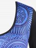 Plus Size Ethnic Paisley Printed Colorblock Long Sleeves Tee -  