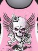 T-shirt Gothique à Imprimé Rose Crâne en Blocs de Couleurs à Manches Raglan - Rose clair L | États-Unis 12