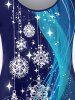 T-shirt à Imprimé Brillant 3D Flocon de Neige de Noël Bandoulière de Grande Taille à Manches Longues - Bleu profond M | US 10