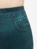 Plus Size Bowknot 3D Lace Up Denim Print Skinny Leggings -  