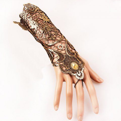 Steampunk Gothic Gold Lace Fingerless Gloves - GOLDEN