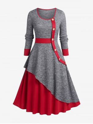 Plus Size Contrasting Color Layered Flared Midi Dress