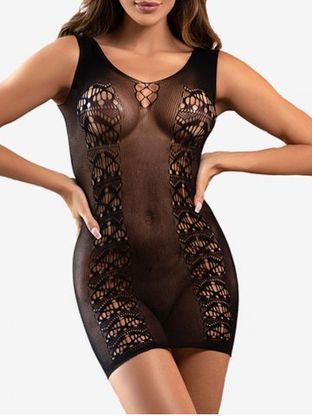Plus Size Hollow Out Sheer Lingerie Bodycon Dress