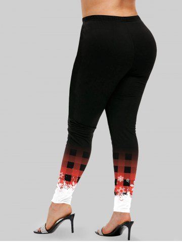 Plus Size High Rise Plaid Snowflake Print Christmas Leggings [49