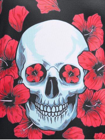 Plus Size Halloween Floral Skull Print Crisscross T-shirt