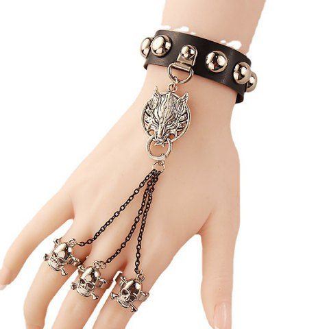 Gothic Punk Wolf Skull Ring Bracelet