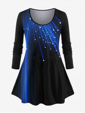 Plus Size Long Sleeve Light Beam Print T-shirt